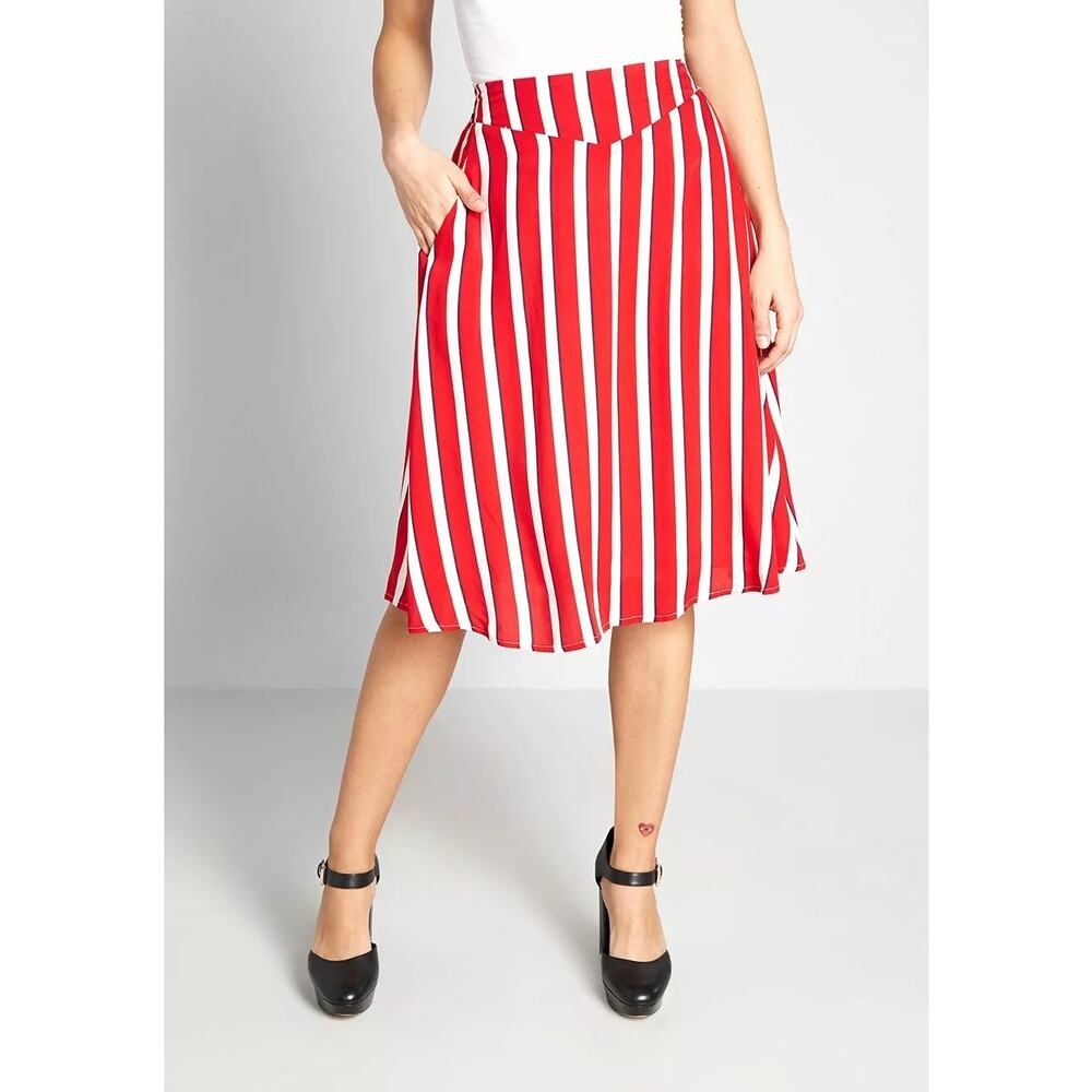Modcloth x Collectif Ornella Yacht Striped A-Line Red White Sz 2 XXS NWT